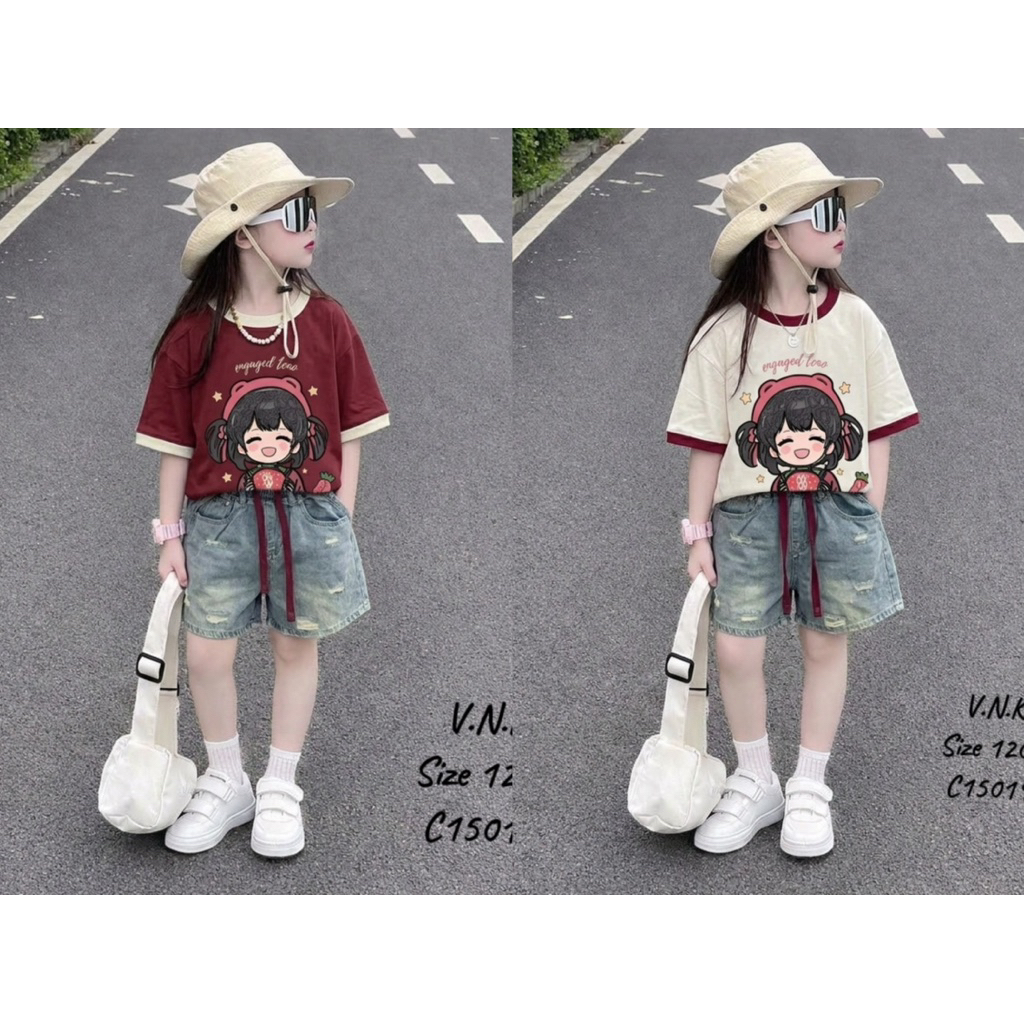 Set cô gái quần Jean cho bé size đại 20kg-46k