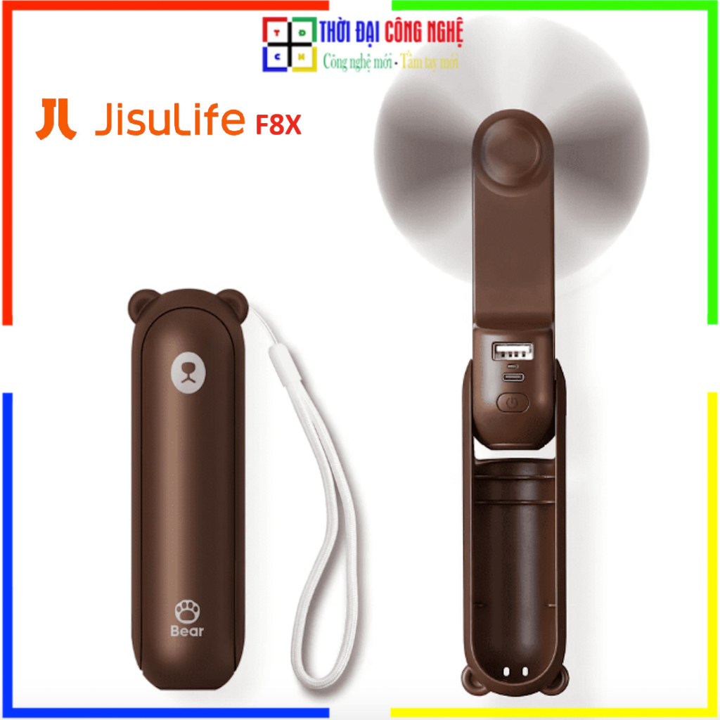 Quạt Cầm Tay JISULIFE F8X 3in1 Tích Hợp Sạc Dự Phòng & Đèn Pin - Pin 4500mAh Dùng 46H - Bảo Hành 12 