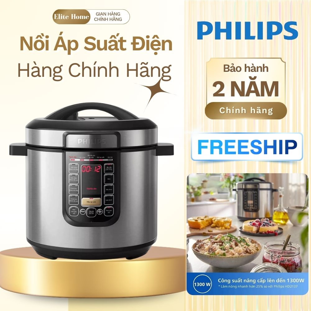 Nồi Áp Suất Điện Philips HD223766 6 Lít 1300W – Hầm Nhanh, Giữ Dinh Dưỡng, Dễ Sử Dụng