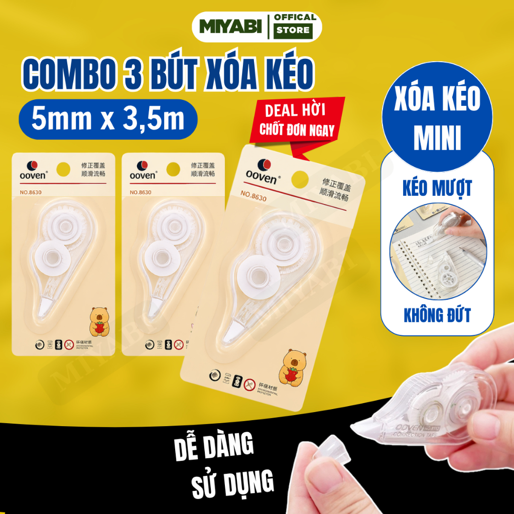 COMBO 3 Bút xoá kéo mini, bút xóa băng mini học sinh , văn phòng phẩm - MIYABI STORE