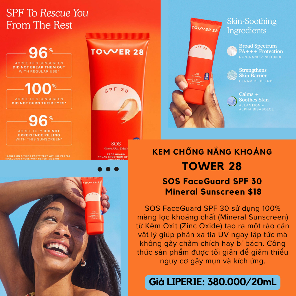 LIPERIE | Kem chống nắng khoáng chất TOWER 28 SOS FaceGuard SPF 30 Mineral Sunscreen