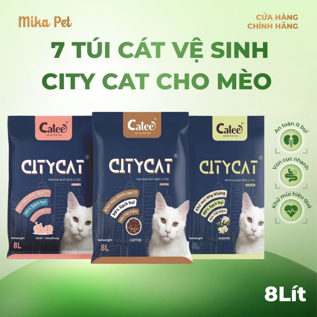 [HOẢ TỐC-GV] 1 TẢI 7 TÚI CÁT VỆ SINH CHO MÈO CÁT CITYCAT 8L=3.7KG - MEWMEW