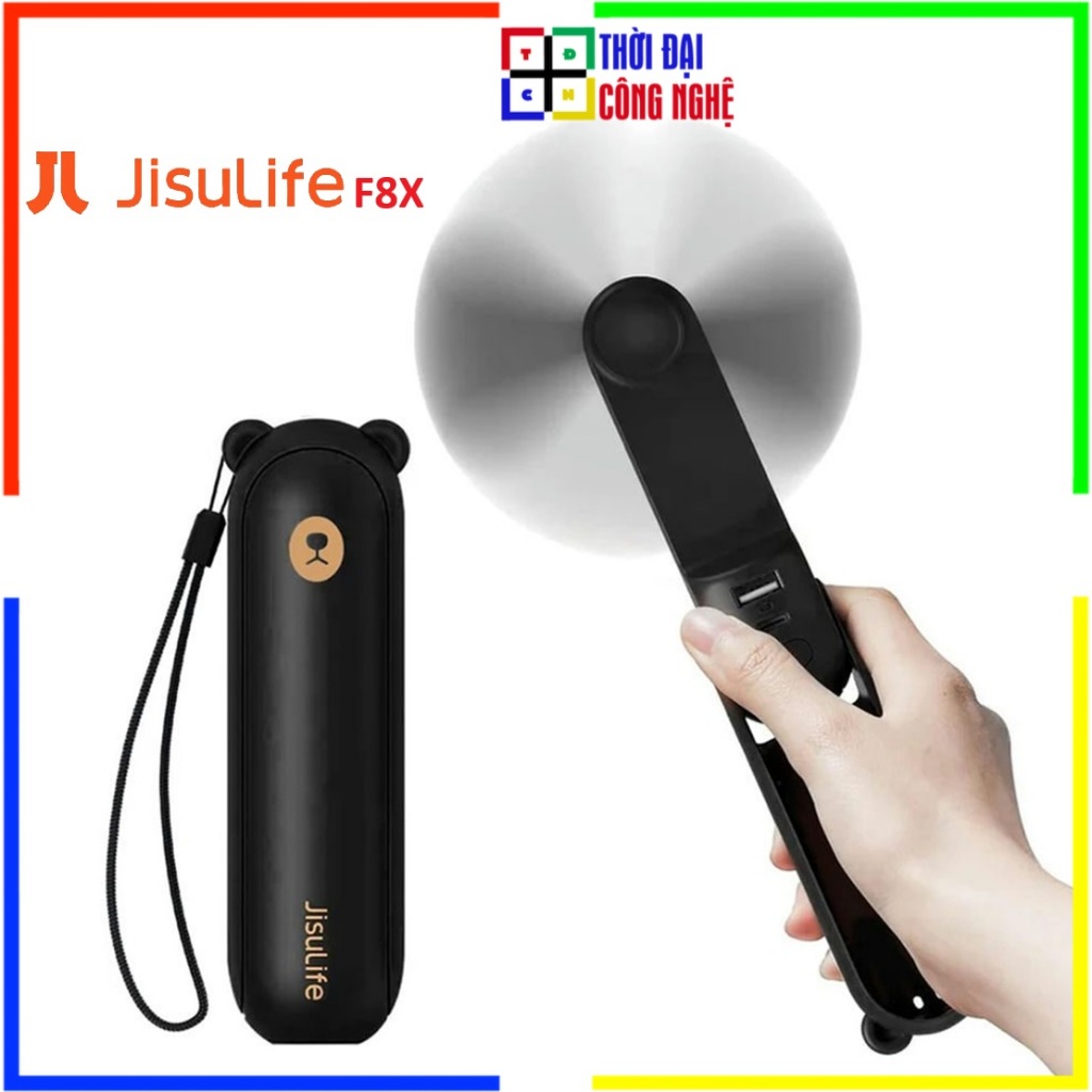 Quạt Cầm Tay Mini JISULIFE F8X 3in1 Tích Hợp Pin Dự Phòng & Đèn Pin - Pin 4500mAh Dùng 46H - Bảo Hàn