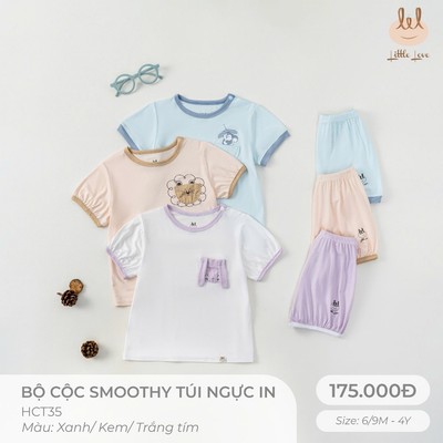 BỘ CỘC TAY SMOOTHY TÚI NGỰC IN LIL LITTLE LOVE [ SIÊU MỀM, MÁT, MỊN CO DÃN VÀ THẤM HÚT TỐT] SZ 6/9M - 4Y (HCT35)