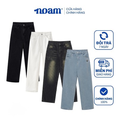 Quần jean ống rộng NOAM Nafox nam nữ chất mềm phong cách Hàn Quốc - Màu đen rêu/ xanh/ trắng/ đen
