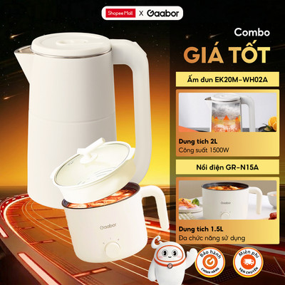 【Combo Sales】 Gaabor 48 Bình đun siêu tốc EK20M-WH02A và Nồi điện đa năng GR-N15A nấu ăn nhanh chóng