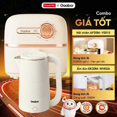 Combo Gaabor nồi chiên không dầu 2L AF20M-YE01S nồi điện đa năng và bình đun siêu tốc Gaabor EK20M-WH02A
