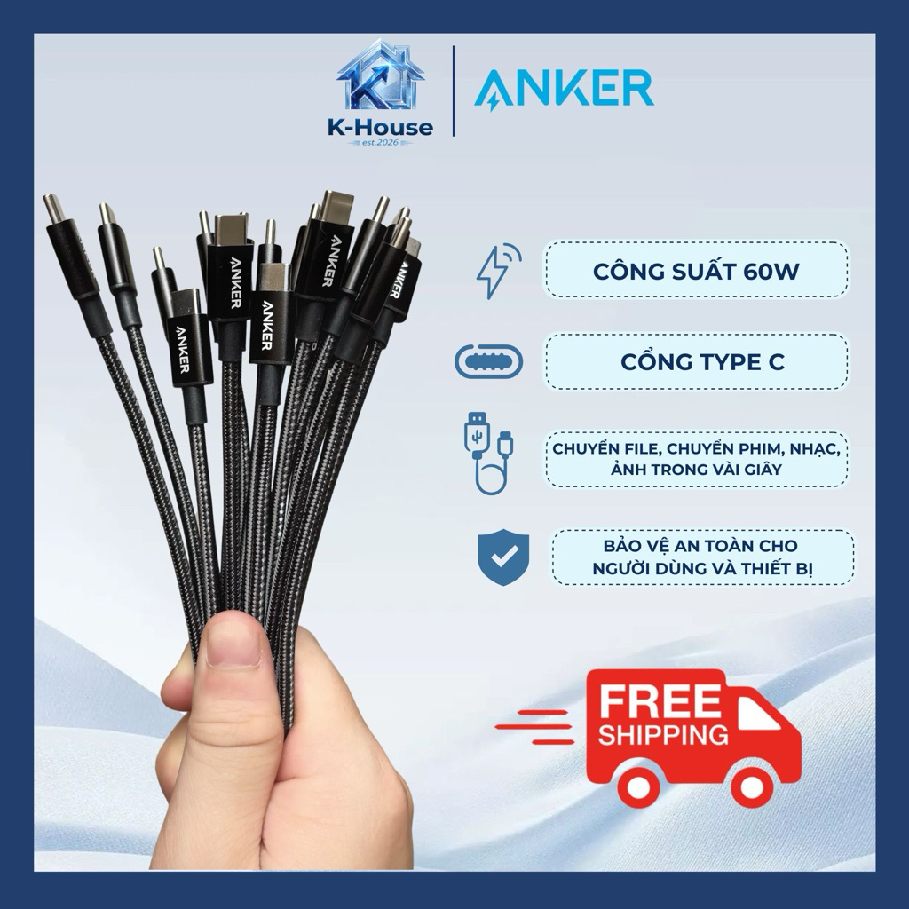 Cáp Sạc Nhanh Bọc Dù Anker - Sạc nhanh - Hàng NEW Không Hộp