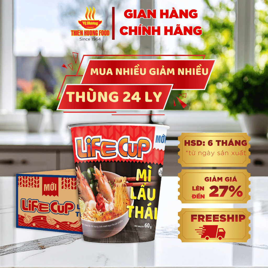 Thùng 24 Ly Mì Lẩu Thái Life Cup 60g/ly [TMNLY0004]