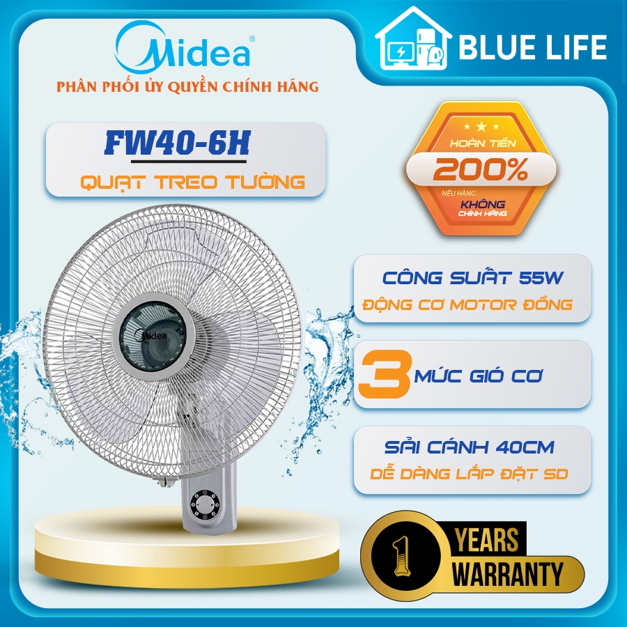 Quạt Treo Tường Midea FW40-6H, Công Suất 55w - Động Cơ Bạc Thau, Hàng Chính Hãng