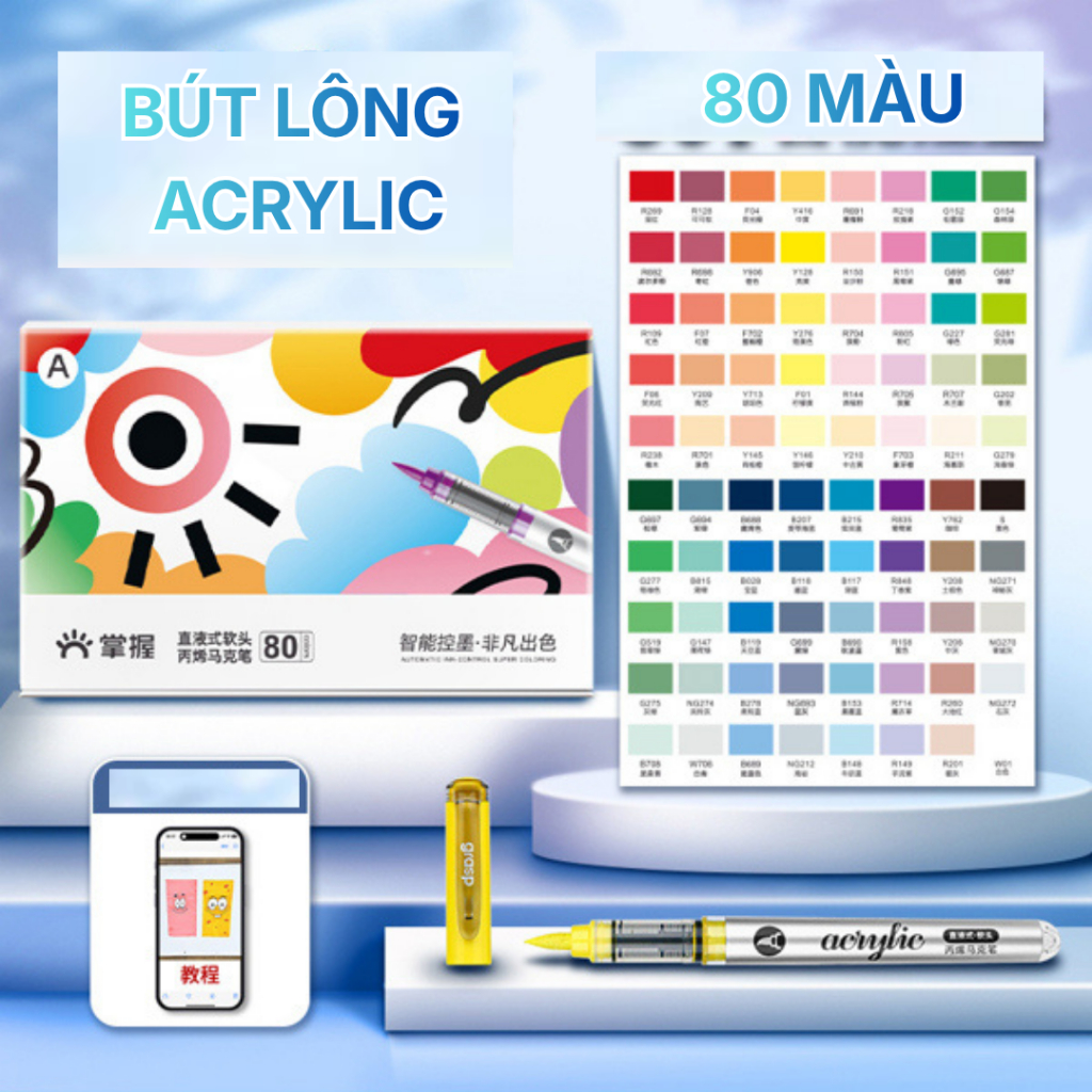 Bộ bút lông đâu cọ acrylic 80/120 màu Grasp Brush, bút lông acrylic - TẠP HÓA KR