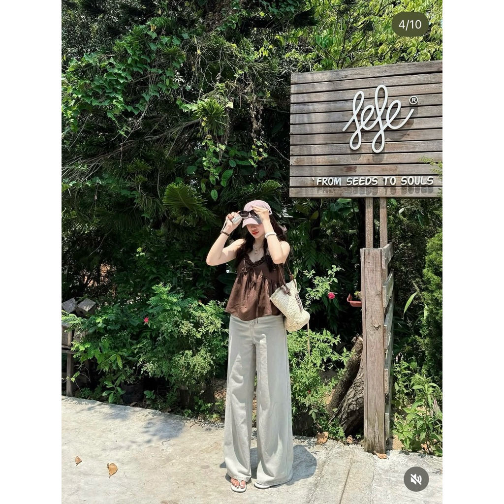 [HÀNG SẴN] Áo hai dây nâu phối bèo đang babydoll style đáng yêu mùa hè  “FOMI TOP” | BigBuy360 - bigbuy360.vn
