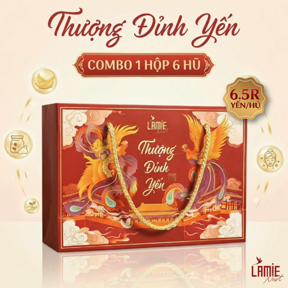 Yến sào Nha Trang LAMIE hũ chưng sẵn - Combo 1 hộp quà gồm 6 hũ ngẫu nhiên [MÃ 6,5GR YẾN/HŨ]