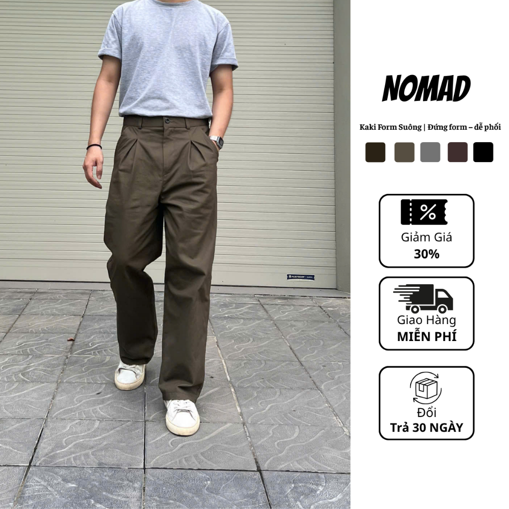 Quần Nomad N01 Kaki Ống Suông Nomad Menswear Form Ống Đứng, Vải kaki Mềm Mịn Cạp Bán Chun