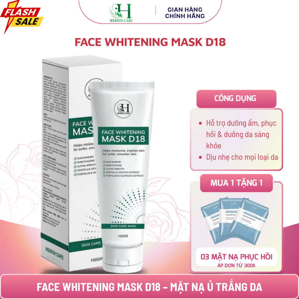 ✅ MUA 1 TẶNG 1 Mặt Nạ Ủ Trắng D18 Herrin FACE WHITENING MASK D18 dưỡng sáng mờ thâm