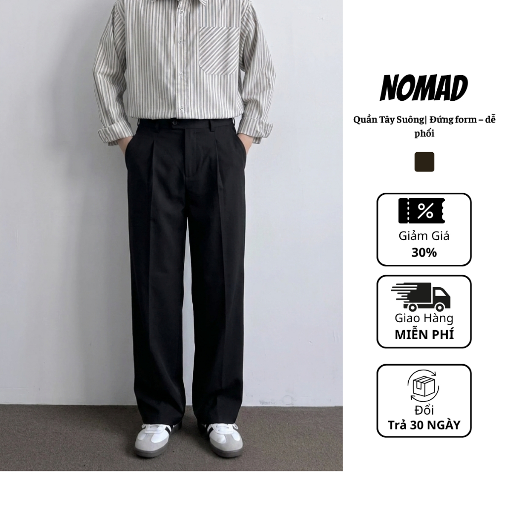 Quần Nomad N04 Quần Tây nam ống suông đứng Nomad Menswear cạp cao lưng chung tôn dáng vải chéo