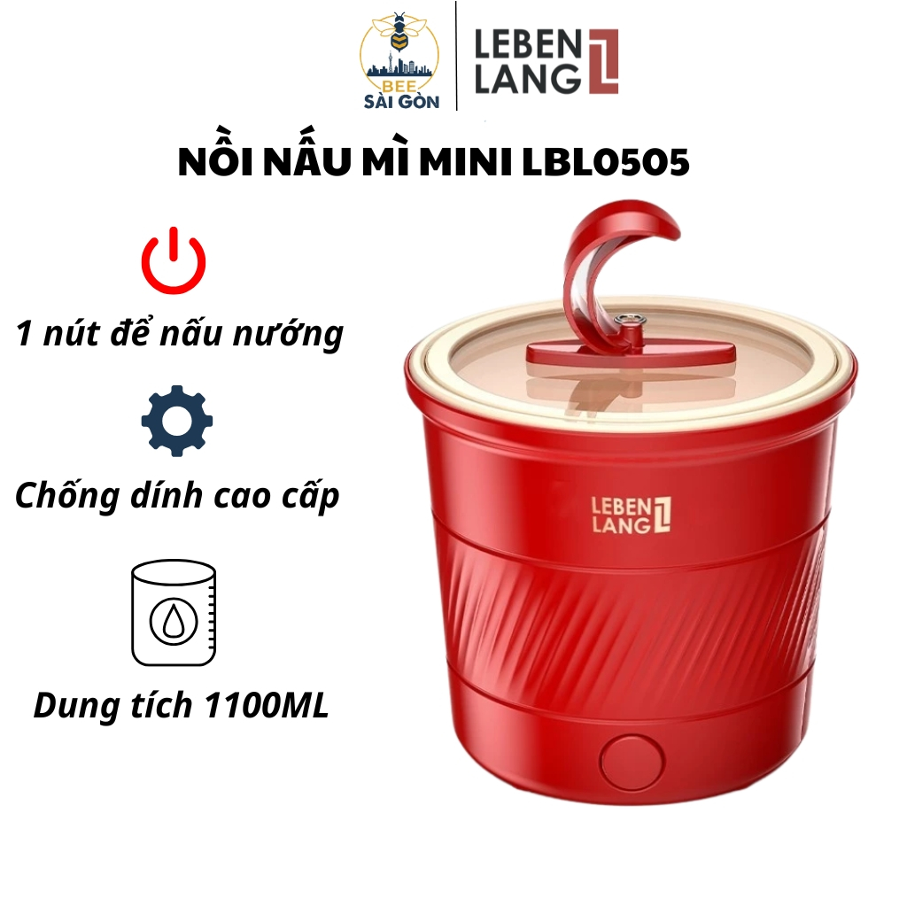 Nồi nấu mini Lebenlang LBL0505 với dung tích 1100ML nhỏ gọn, công suất 600W mạnh mẽ lên nhiệt nhanh