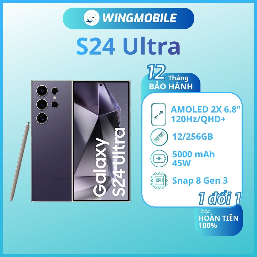 SS S24Ultra ram 12/256G, chip Snap 8 Gen 3 bảo hành 1 đổi 1 - Wingmobile