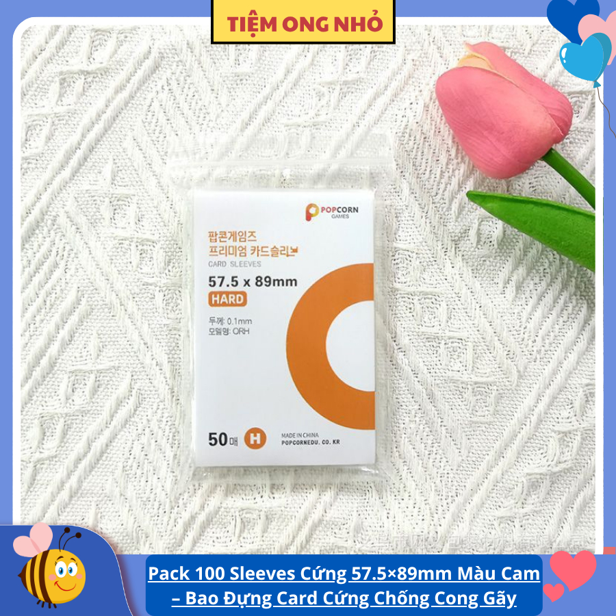 Pack 100 Sleeves Cứng 57.5×89mm Màu Cam – Bao Đựng Card Cứng Chống Cong Gãy, Sleeves Bảo Vệ Card Ido