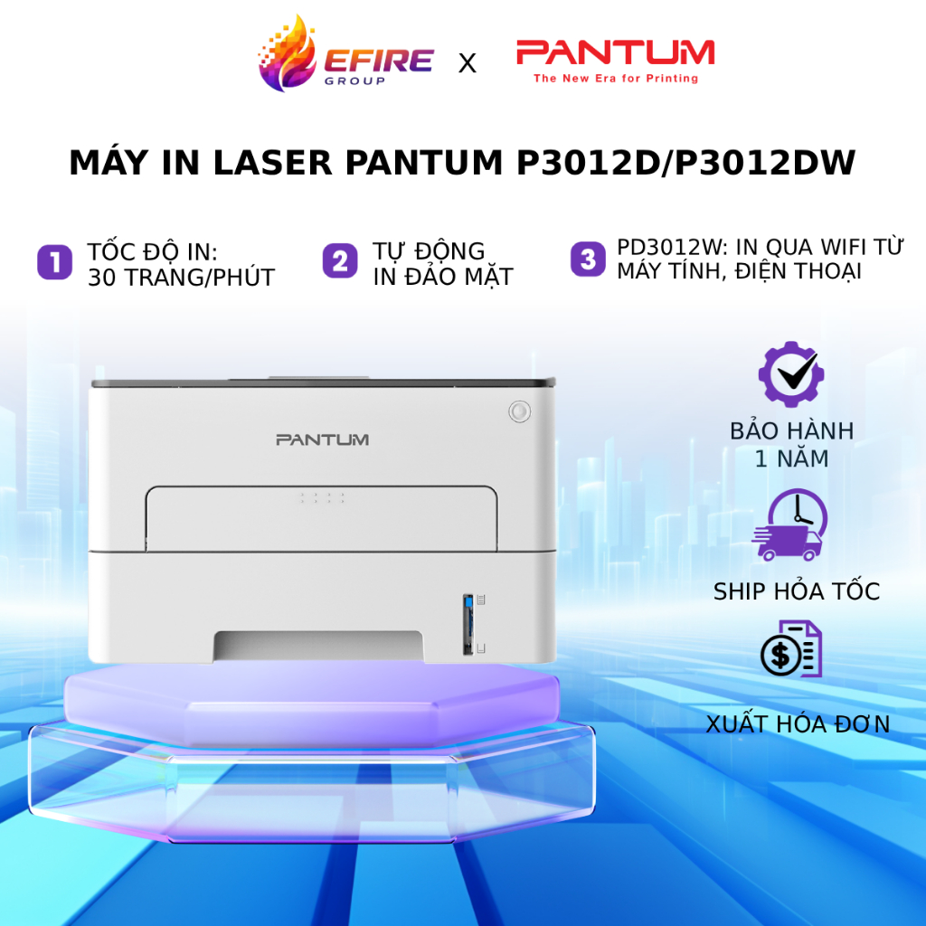 Máy In Laser Pantum P3012D/P3012DW – In 2 Mặt, 30ppm, USB/LAN/WiFi, Bảo Hành Chính Hãng 12 Tháng