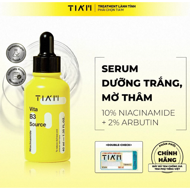 TIAM Vitamin B3 40ml – Dưỡng sáng, đều màu, cấp ẩm – Hỗ trợ phục hồi da xỉn màu, khô ráp – Hàng chín