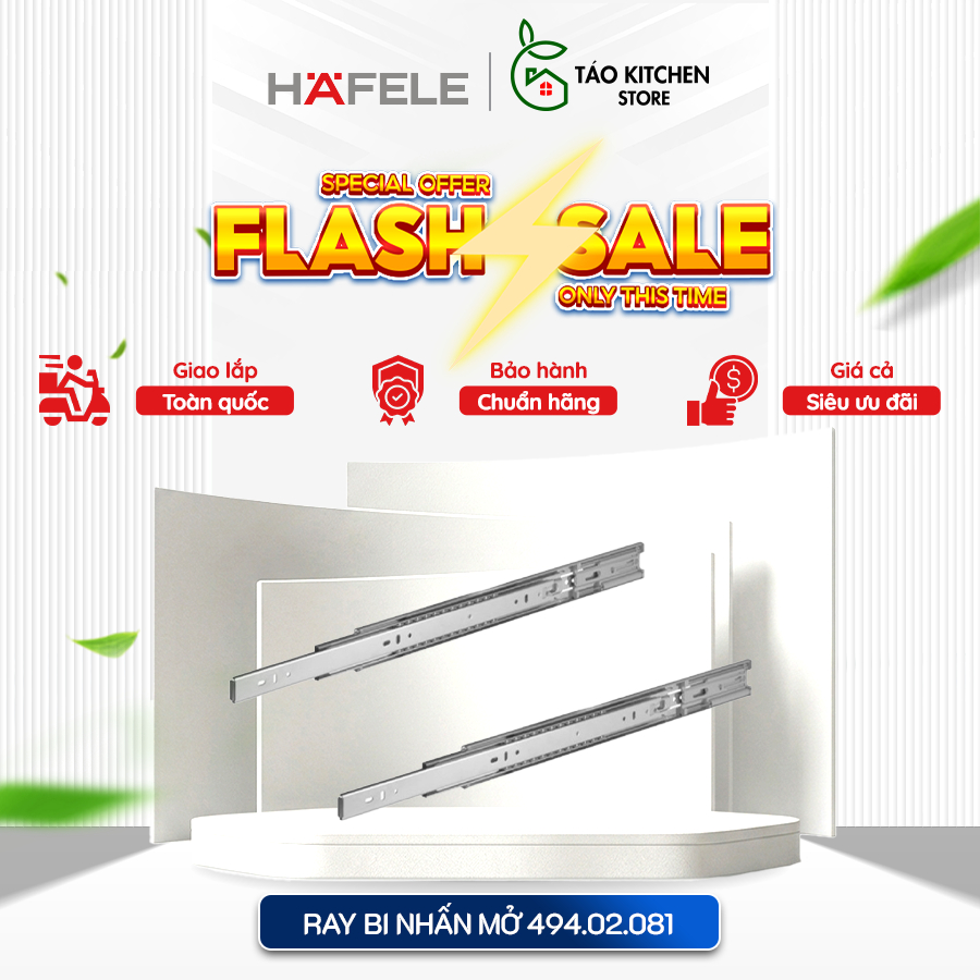 Ray Bi Nhấn Mở Hafele 494.02.081–085 300–500mm – Ray Trượt Tủ Kéo Push Open 30kg