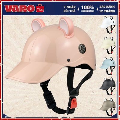 Mũ Bảo Hiểm Nửa Đầu Lưỡi Trai VARO-Nón Kết Mỏ Cứng Gắn Tai Chuột Mickey Dành Cho Nam Và Nữ Đi Xe Máy