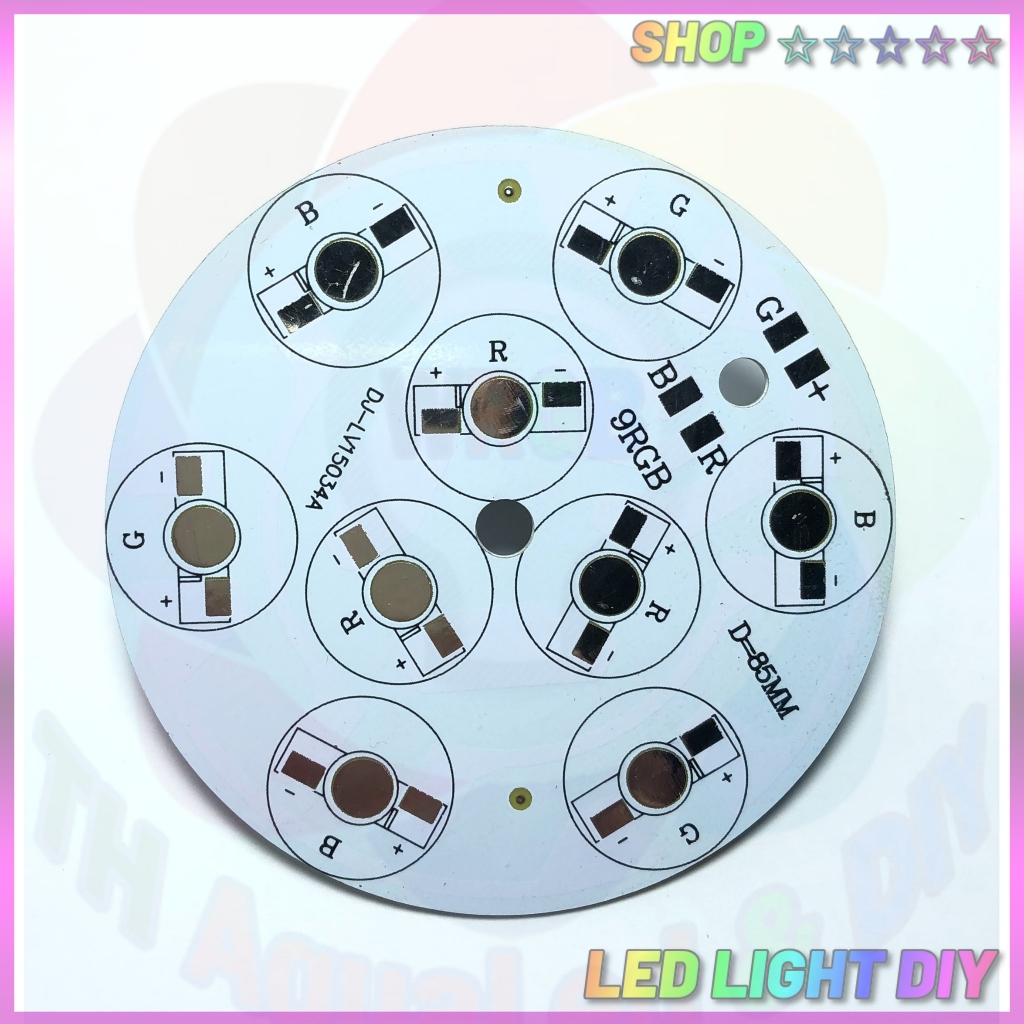 Mạch LED tròn RGB 9 chip 3 kênh đế led RGB luxeon 85mm 3 kênh mỗi cụm 3 led dùng nguồn 9Volt 3 kênh 
