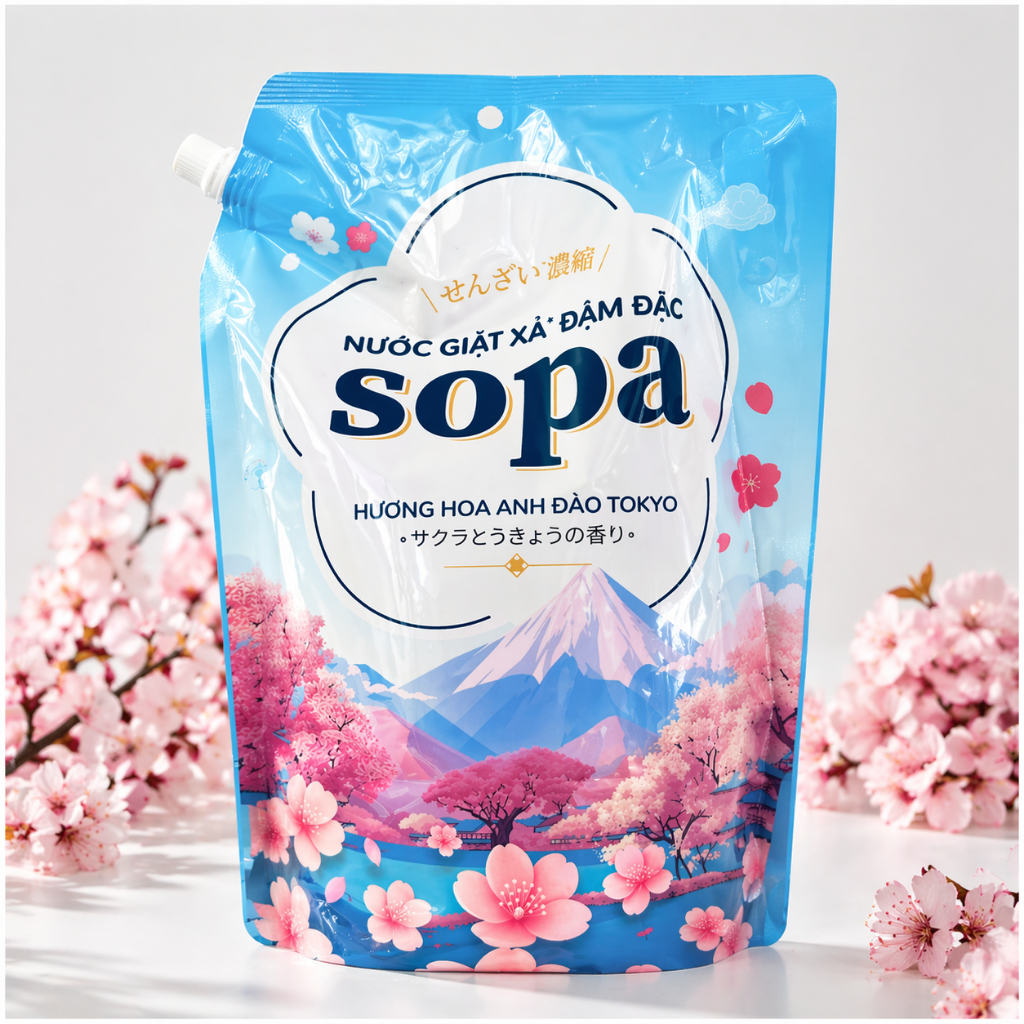 Nước Giặt Xả Sopa Hương Anh Đào Tokyo Túi 3.4kg