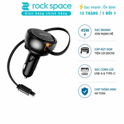 Tẩu sạc ô tô Rockspace H30 Sạc nhanh 45W, cáp rút gọn tiện lợi, sạc cùng lúc nhiều thiết bị