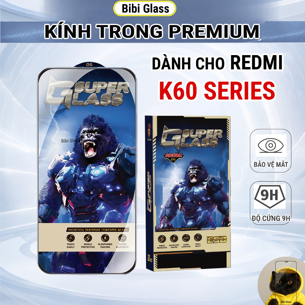 Cường lực Redmi K60, K60 Ultra, K60 Pro 5G trong suốt PREMIUM full màn Miếng dán màn hình bibi