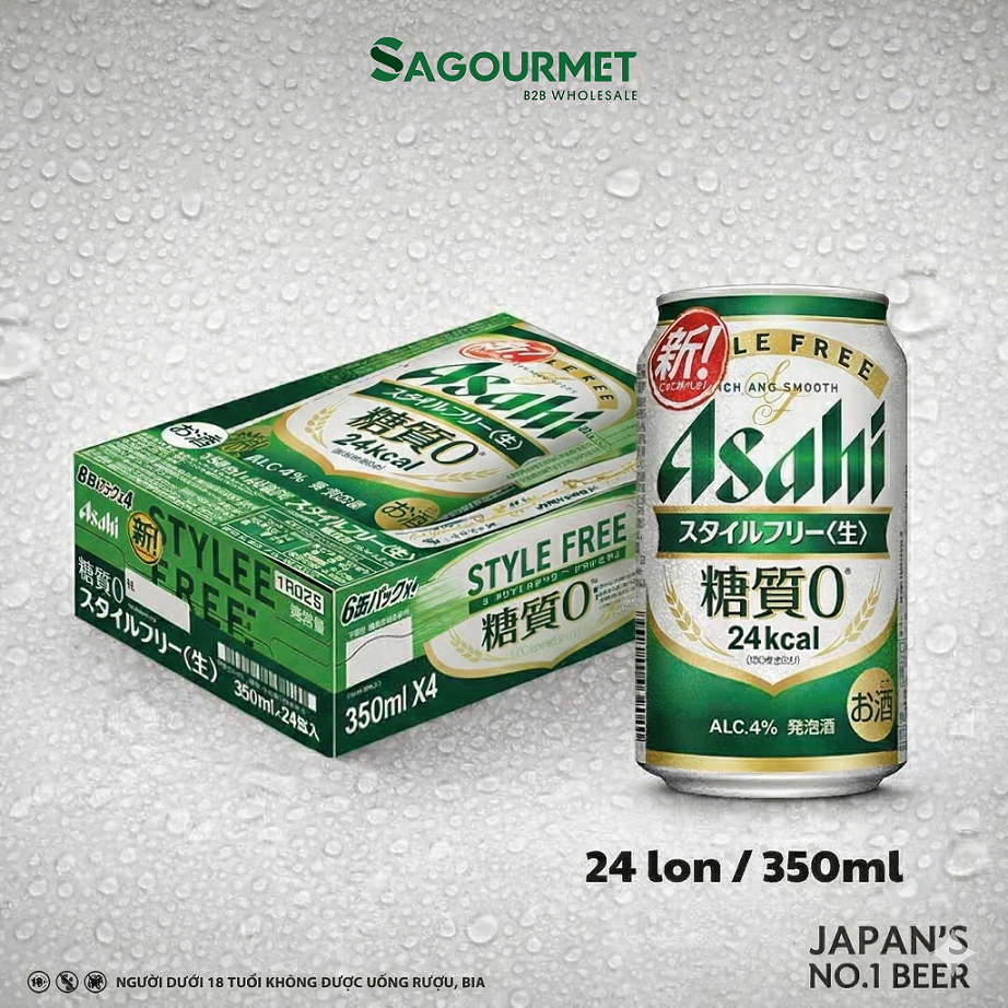 Bia Asahi Style Free 350ml Thùng 24 Lon | Không Đường - Ít Calo - Bia Nhật Chính Hãng - Sagourmet