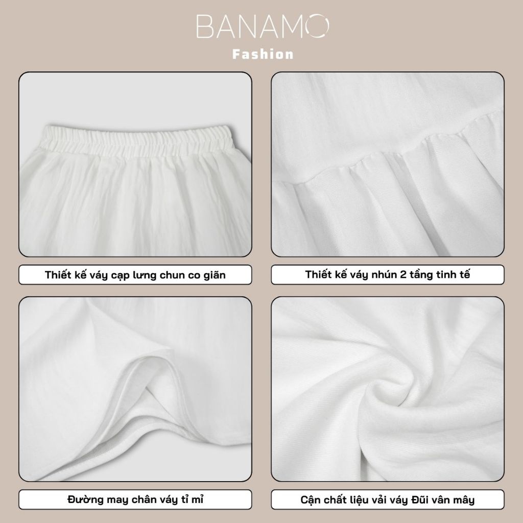 Chân váy nữ BIGSIZE Banamo Fashion váy trơn xếp ly nhún 3 tầng dáng dài chất đũi vân mây nhiều màu siêu xinh 520 | BigBuy360 - bigbuy360.vn