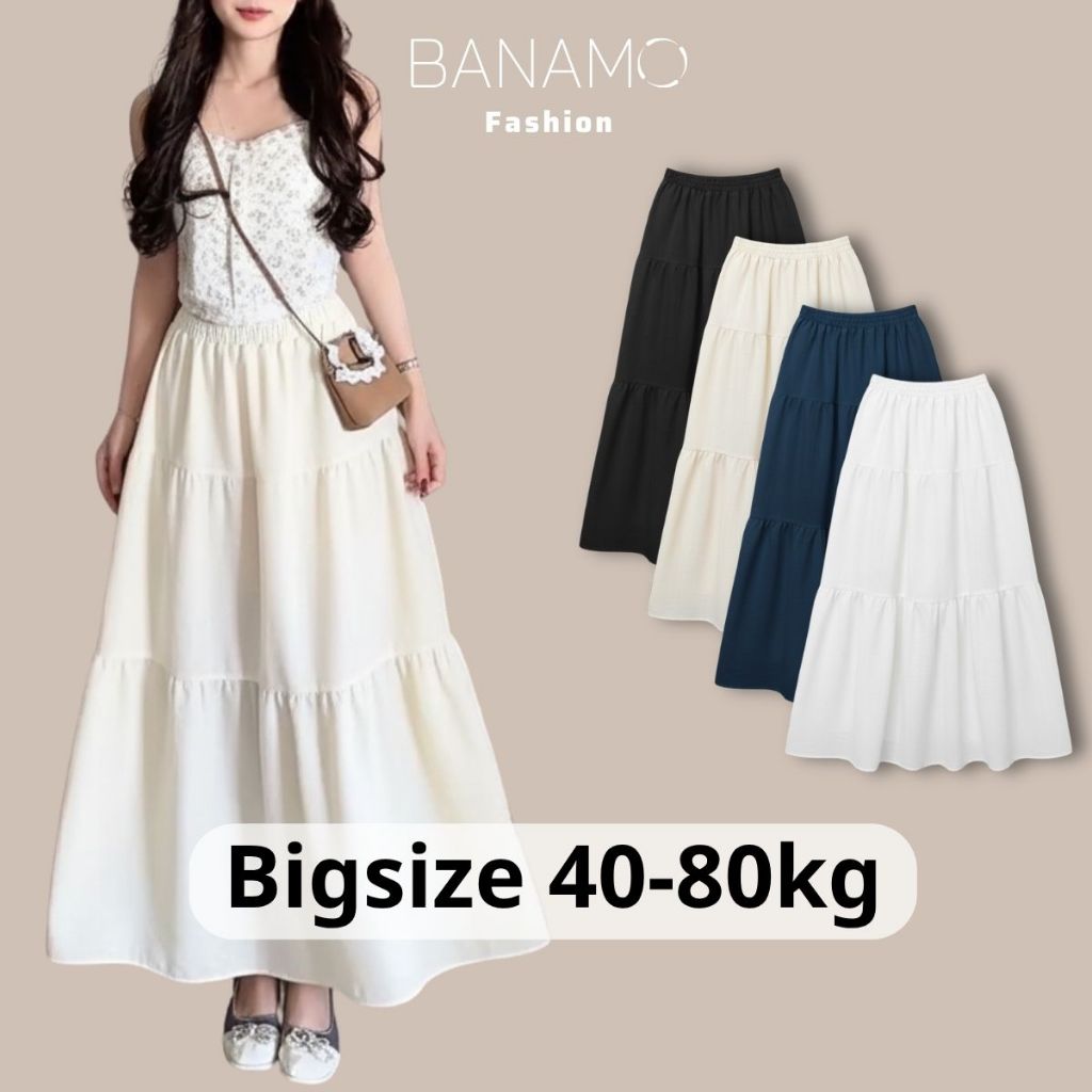 Chân váy nữ BIGSIZE Banamo Fashion váy trơn xếp ly nhún 3 tầng dáng dài chất đũi vân mây nhiều màu siêu xinh 520 | BigBuy360 - bigbuy360.vn