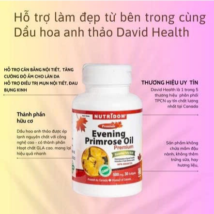 Tinh Dầu Hoa Anh Thảo David Health Evening Primrose Oil Lọ Nhỏ 30 Viên