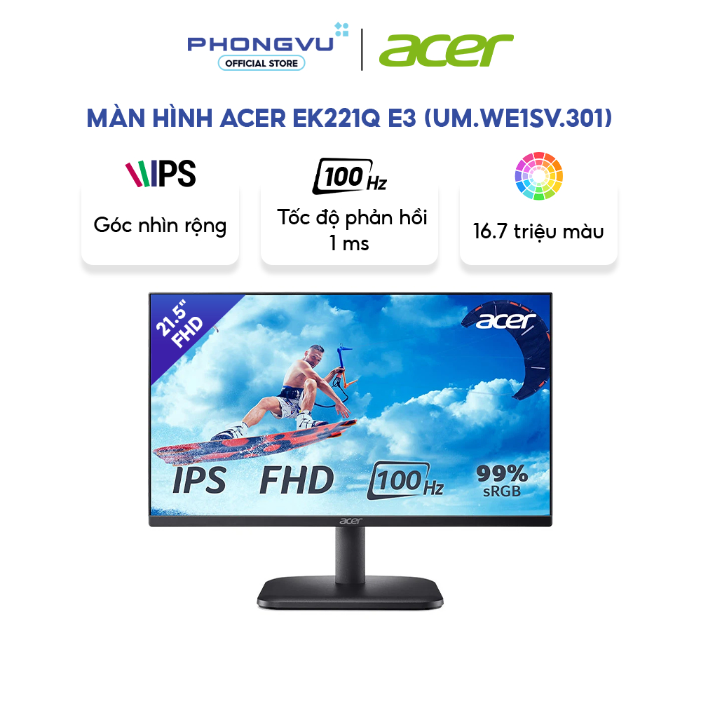 Màn hình LCD Acer 21.5" EK221Q E3 (UM.WE1SV.301) (1920 x 1080/ IPS/ 100Hz/ 1ms VRB/ FreeSync) - Bảo 