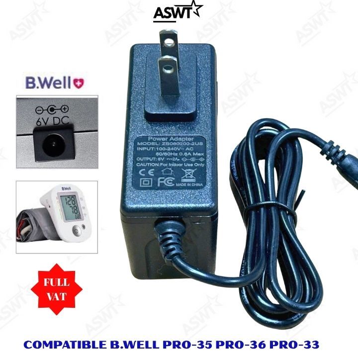 Bộ đổi nguồn Máy đo huyết áp bắp tay B.Well PRO-33 PRO-35 PRO-36 , sạc adapter (nguồn) DC 6V B.Well