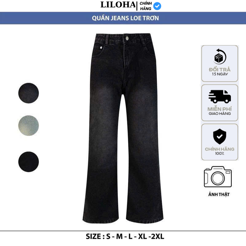 (LILOHA) Quần Jean Trơn Loe Nhẹ Nam Form Suông Màu Đen Wash Chất Denim Cao Cấp Phong Cách Retro QL1