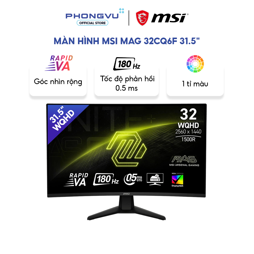 Màn hình LCD MSI 31.5" MAG 32CQ6F (2K/ Rapid VA/ 180Hz/ 0.5ms/ AMD FreeSync™) - Bảo hành 24 tháng