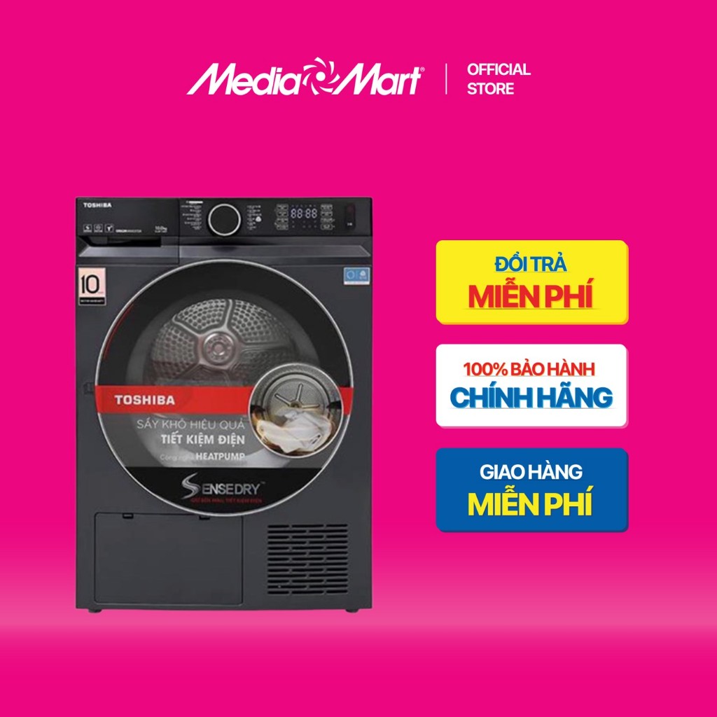 [ Mediamart Mall ] Máy sấy bơm nhiệt Toshiba 10Kg TD-BP110GHV(MG) BH chính hãng,Ship 0đ