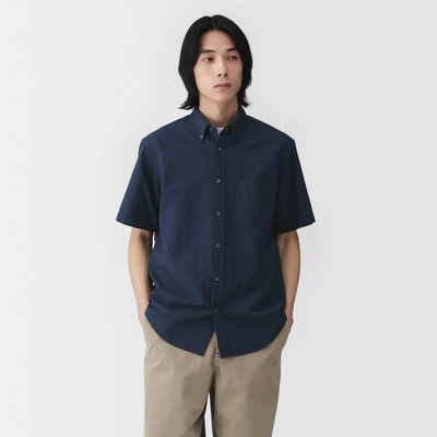 [26SS] MUJI Áo Sơ Mi Nam Vải Oxford Cổ Cài Nút Tay Ngắn