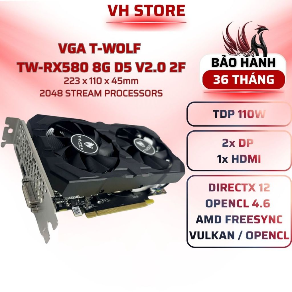 VGA RX580 8GB GDDR5 T-WOLF Gaming Giá Rẻ - BẢO HÀNH 36 THÁNG - VHSTORE