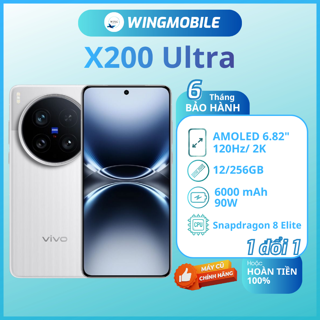 Vivo X200Ultra chip Snap 8 Elite, hàng Fullbox, bảo hành 1 đổi 1 - Wingmobile | BigBuy360 - bigbuy360.vn