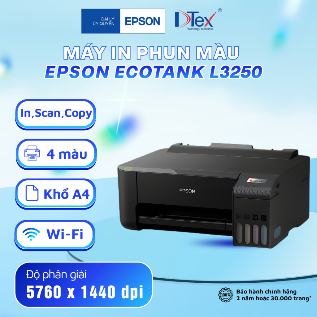 Máy in Epson EcoTank L3250 - In, Scan, Copy, WIFI - Kèm 4 màu mực - Hàng Chính Hãng