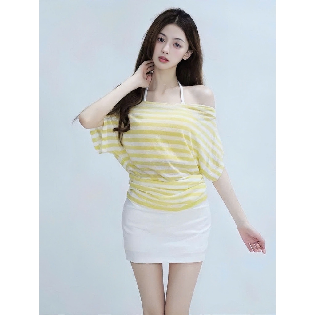 [MỞ BÁN] Áo Trễ Vai Thun Giấy Sọc Ngang Nhún Eo Phối Áo 2 Dây Cổ Yếm Tôn Dáng Style Hè Đi Biển Mặc Mỏng Mát Giveme | BigBuy360 - bigbuy360.vn