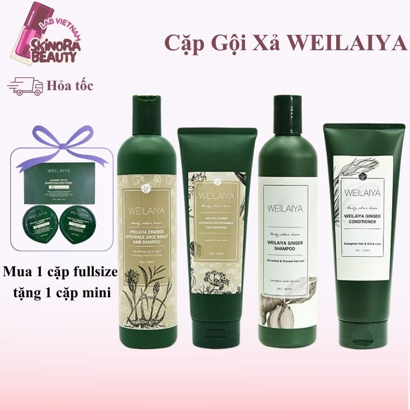 Gội Xả Weilaiya Làm Mượt Tóc Cặp Gội Xả Gừng Weilaiya Hà Thủ Ô Weilaiya Ngăn Gãy Rụng Tóc - Skinora 