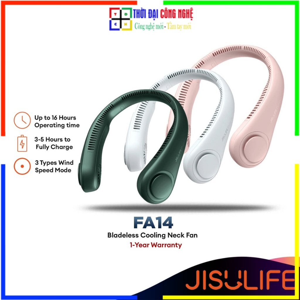 Quạt Đeo Cổ Mini Không Cánh JISULIFE FA14 (Life3) - Pin 4000mAh Dùng 16H - 3 Cấp Độ Gió - Bảo Hành 1