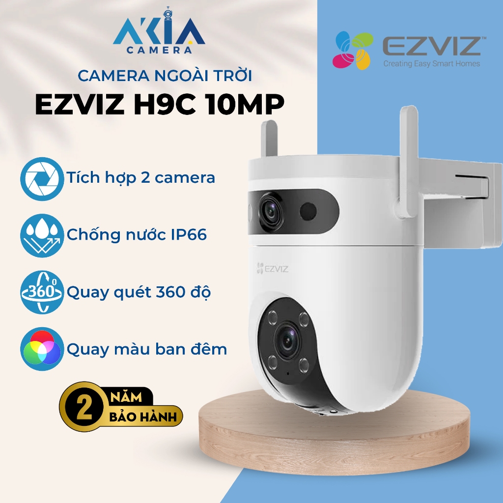 Camera Wifi 2 Mắt Ezviz H9C 3K (5MP + 5MP) - Camera Ngoài Trời Xoay 360 độ, Đàm Thoại 2 Chiều, Có Mà