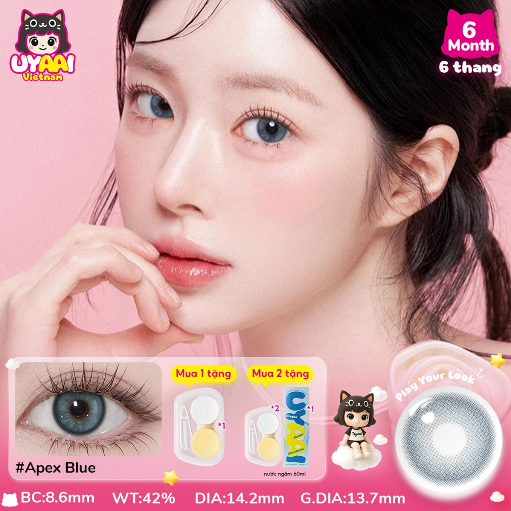 1 cặp Kính áp tròng UYAAI MCK1 VENICE/Apex lens Xám/Xanh 0.00--6.00 độ mẫu thời trang Kích 14.2