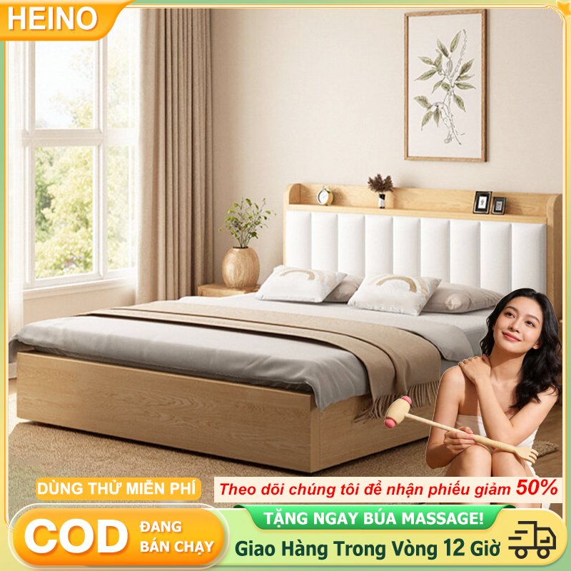 Giường ngủ thông minh 1m8 Giường gỗ tự nhiên cao cấp phong cách hiện đại Có ngăn kéo Dễ lắp ráp | BigBuy360 - bigbuy360.vn